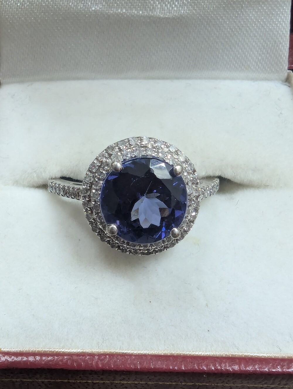Elegant Blue Halo Tanzanite Diamond Cocktail Ring - Picture 3 of 10